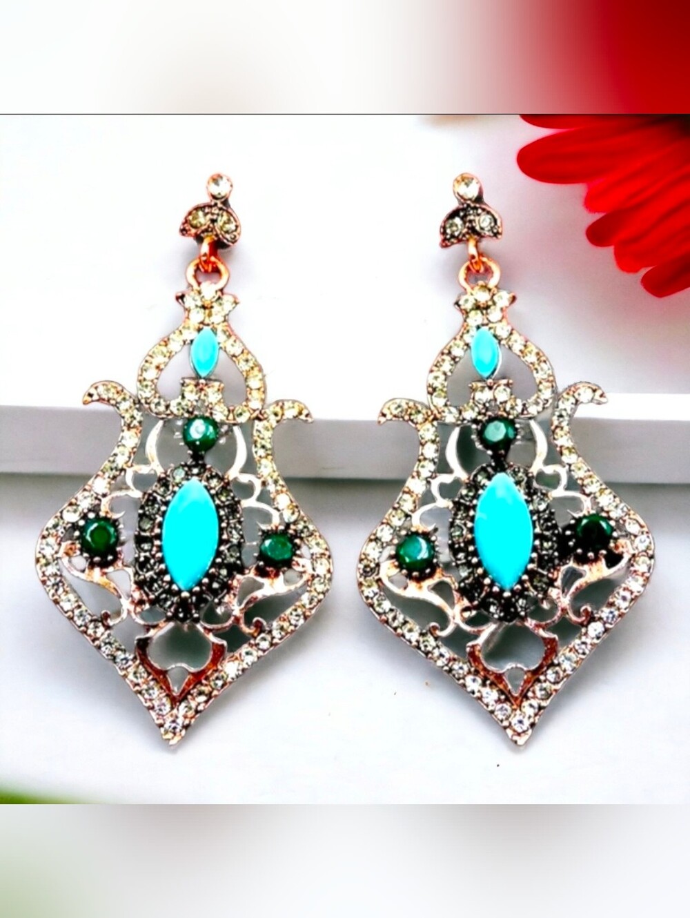 Vintage style crystal turquoise drop earrings